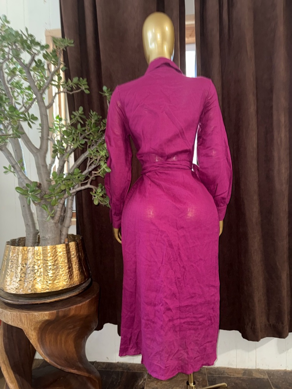 Magaschoni Berry Fuchsia linen blend Dress - Picture 4 of 5